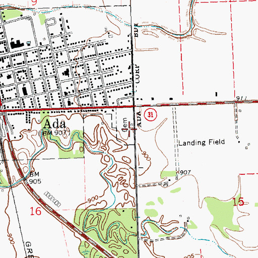 Topographic Map of Ada Cemetery, MN