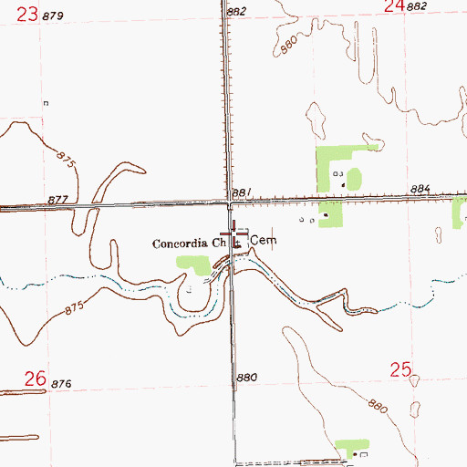 Topographic Map of Concordia Menighed Cemetery, MN