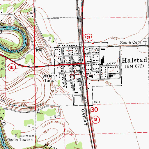 Topographic Map of Halstad City Hall, MN