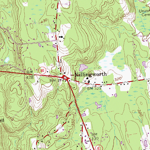 Topographic Map of Killingworth, CT