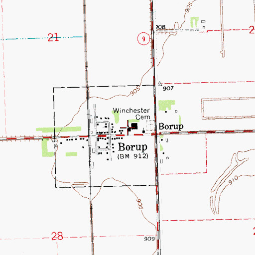 Topographic Map of Borup School, MN