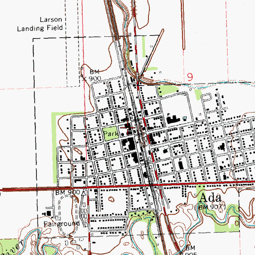 Topographic Map of Ada Post Office, MN