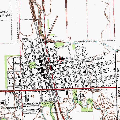 Topographic Map of Ada City Library, MN