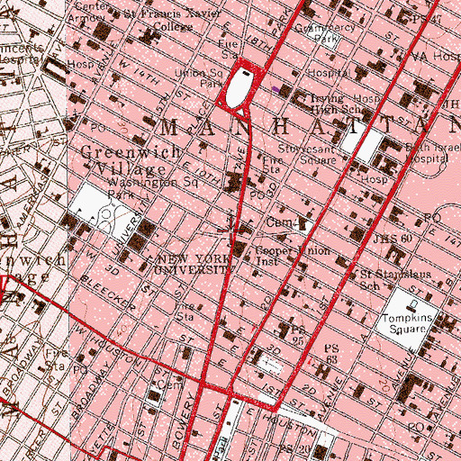 Topographic Map of Astor Place Subway Station, NY
