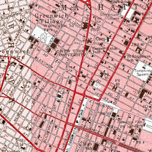 Topographic Map of Bouwerie Lane Theatre, NY