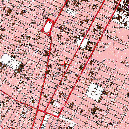 Topographic Map of Saint Mark's-in-the-Bowery Church, NY