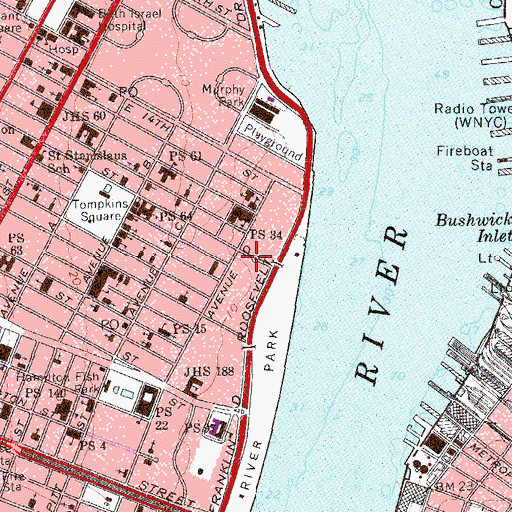 Topographic Map of Jacob Riis Houses, NY