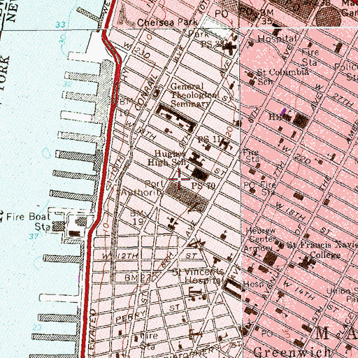 Topographic Map of New York Service Center Manhattan Plaza, NY
