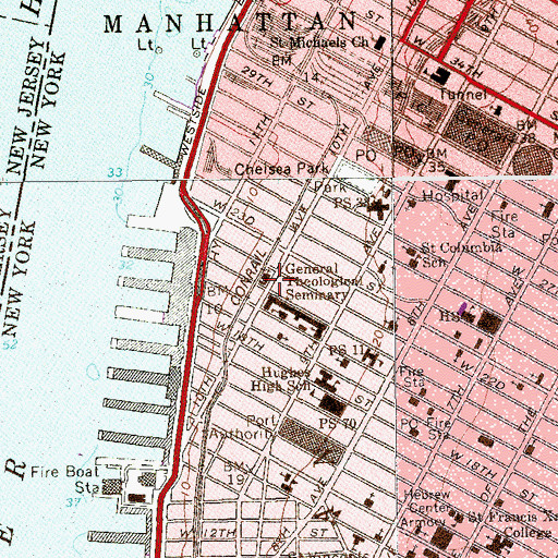 Topographic Map of Clement Clarke Moore Park, NY