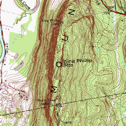 Topographic Map of King Phillip Mountain, CT