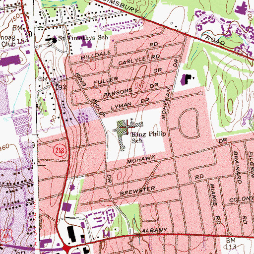 Topographic Map of King Phillip School, CT