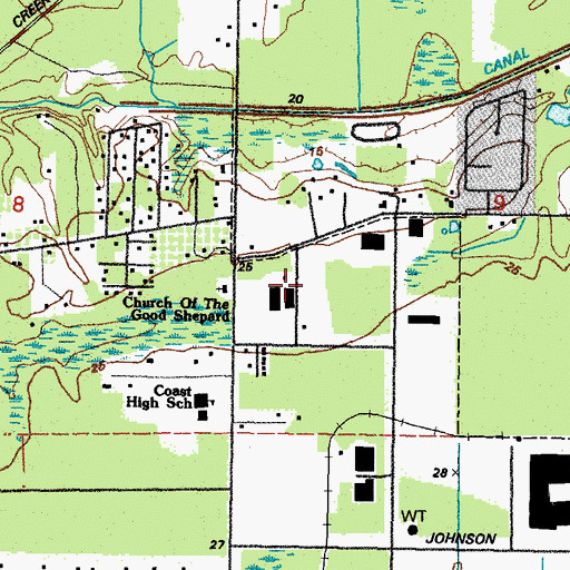 Topographic Map of Mississippi Gulf Coast Community College - West Harrison County Center, MS