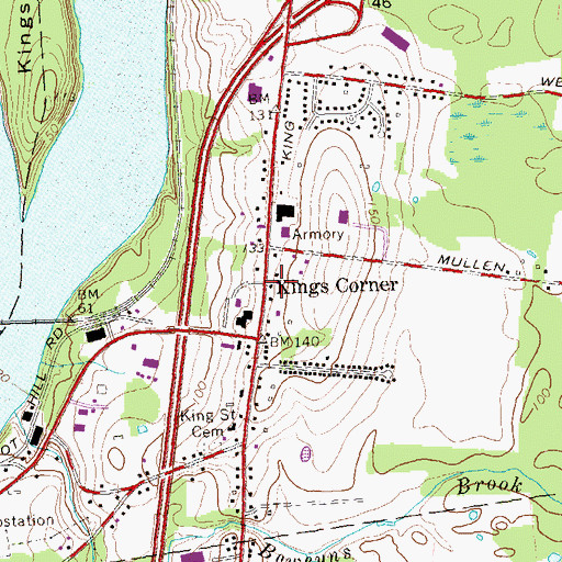 Topographic Map of Kings Corner, CT