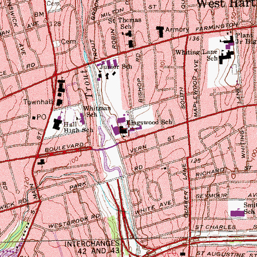 Topographic Map of Kingswood School, CT