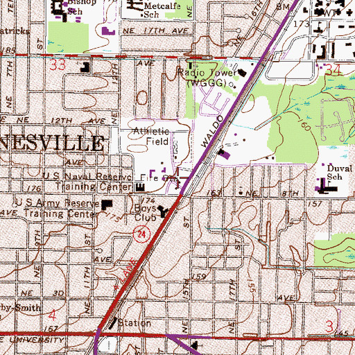 Topographic Map of Gainesville Fire and Rescue Station 3, FL