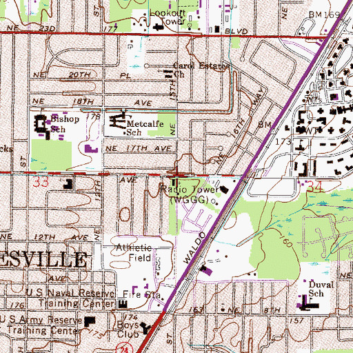 Topographic Map of Gainesville Christian Center, FL