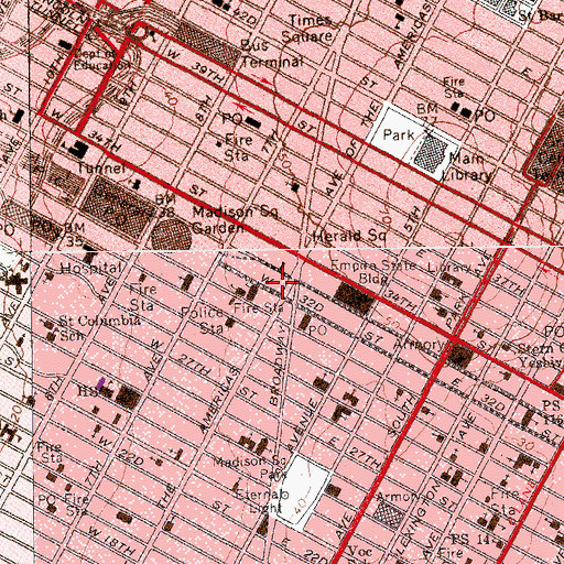 Topographic Map of Manhattan Mall Shopping Center, NY