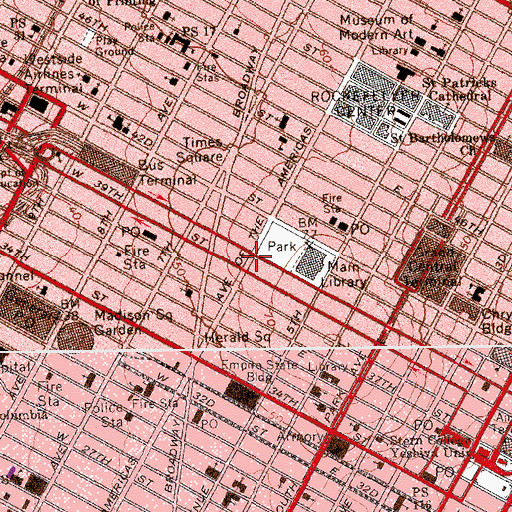 Topographic Map of Bryant Park Studios, NY