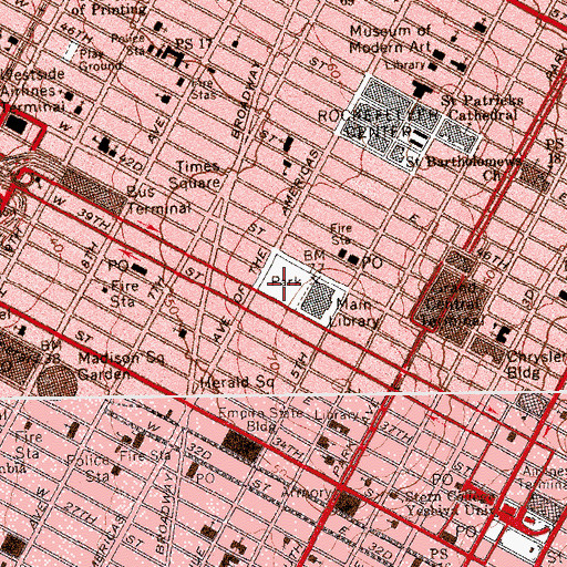 Topographic Map of Bryant Park, NY
