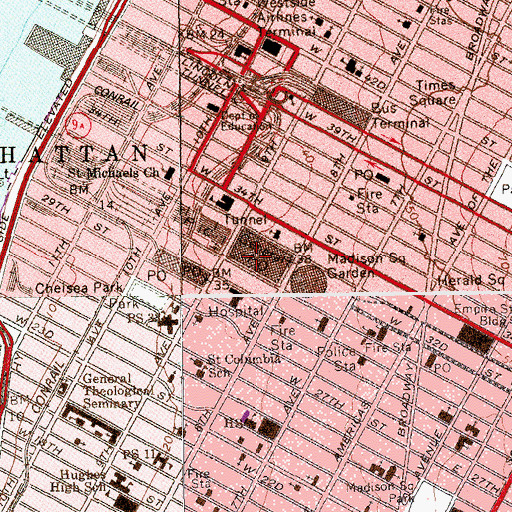 Topographic Map of Pennsylvania Station, NY