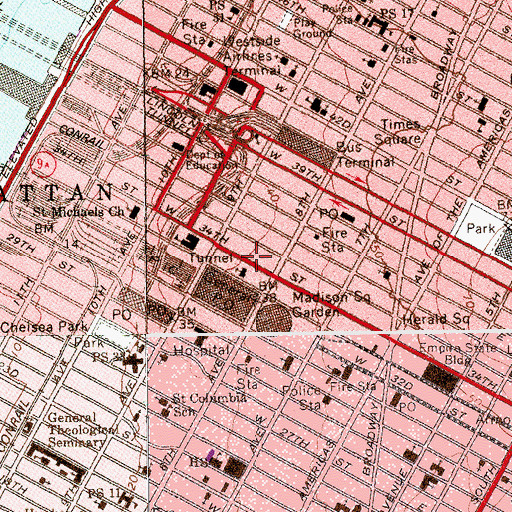 Topographic Map of Manhattan Center Studios, NY