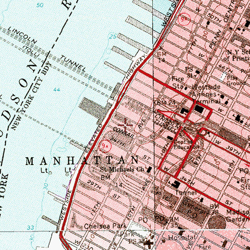 Topographic Map of Jacob Javits Convention Center, NY