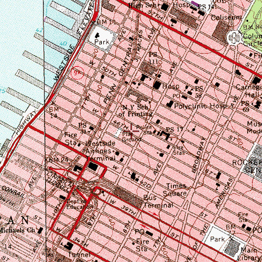 Topographic Map of Saint Clement's Episcopal Church, NY