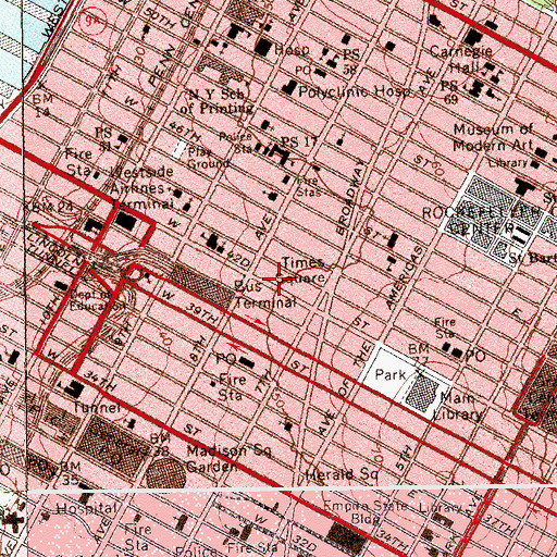 Topographic Map of New Fortysecond Street's Rehearsal Building, NY