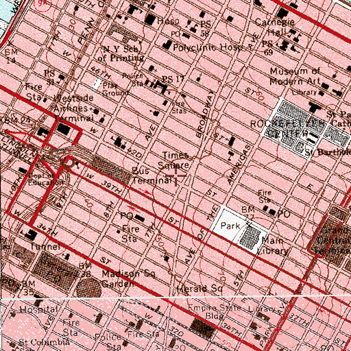 Topographic Map of New Victory Theater, NY