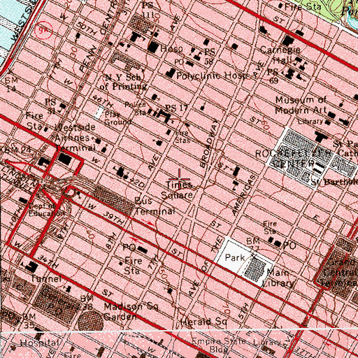 Topographic Map of Helen Hayes Theater, NY