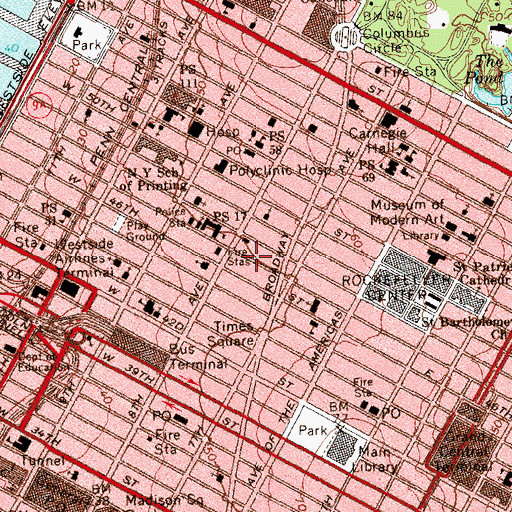 Topographic Map of Barrymore Theater, NY
