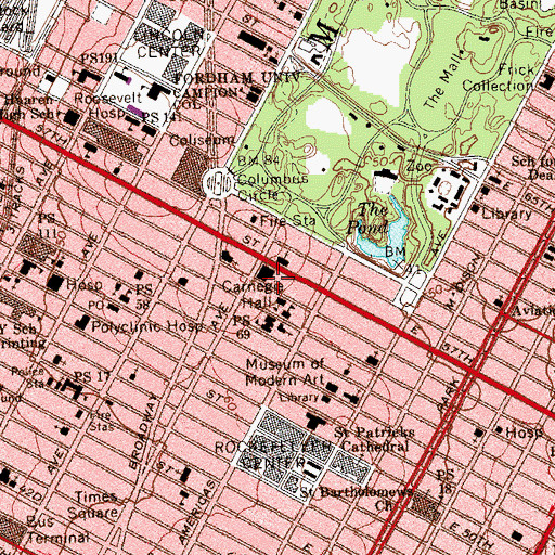 Topographic Map of Carnegie Hall Tower, NY