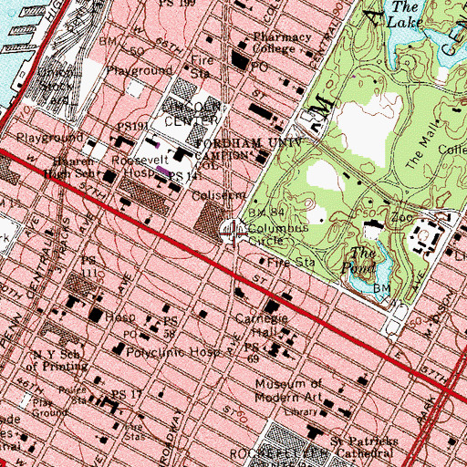 Topographic Map of Columbus Circle Station, NY