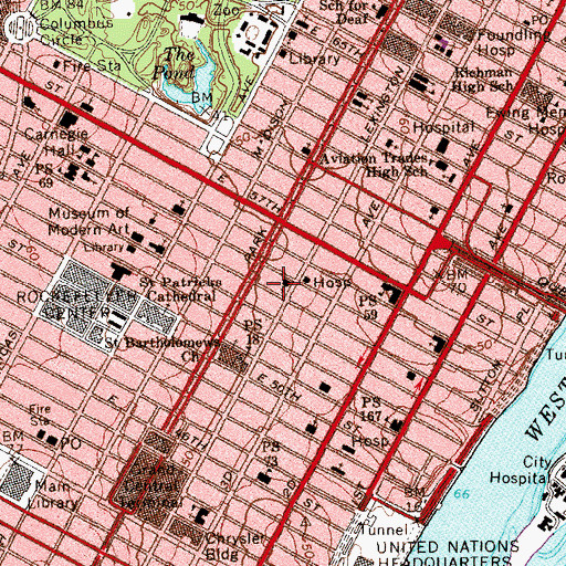 Topographic Map of Central Synagogue, NY