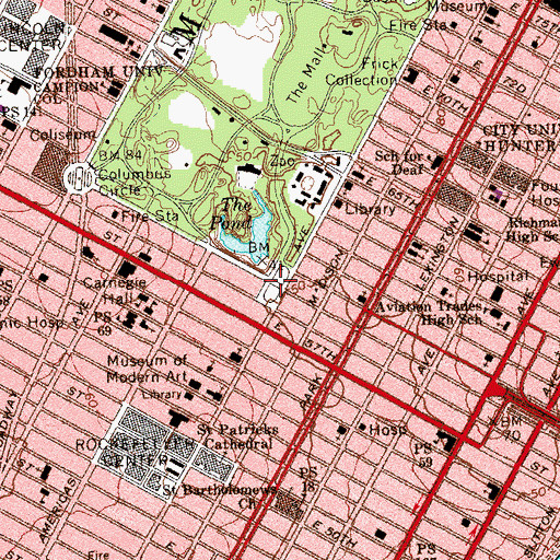 Topographic Map of Grand Army Plaza, NY