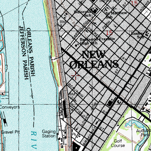 Topographic Map of Benjamin Banneker Elementary School, LA