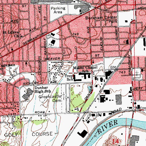 Topographic Map of Miami Chapel/Louise Campus, OH
