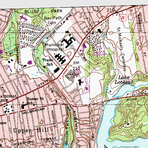 Topographic Map of The Springfield High School for Science and Technology, MA