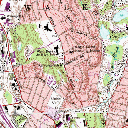 Topographic Map of Kolburne School, CT