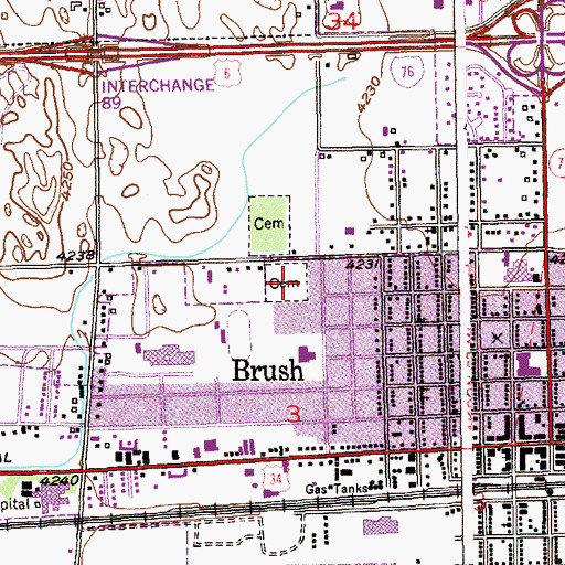 Topographic Map of Brush Memorial Cemetery, CO