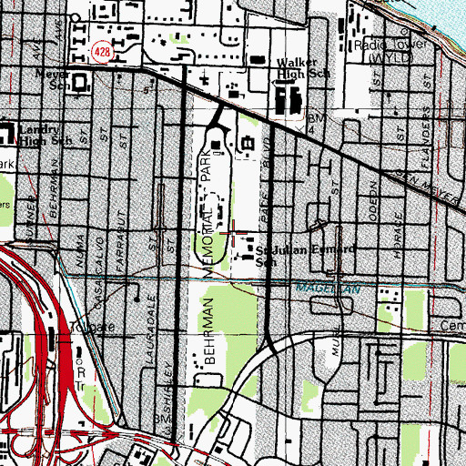 Topographic Map of O Perry Walker Middle School, LA