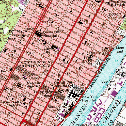 Topographic Map of Bohemian National Hall, NY