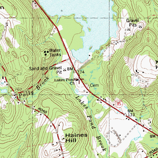 Topographic Map of Lakes Pond Church, CT