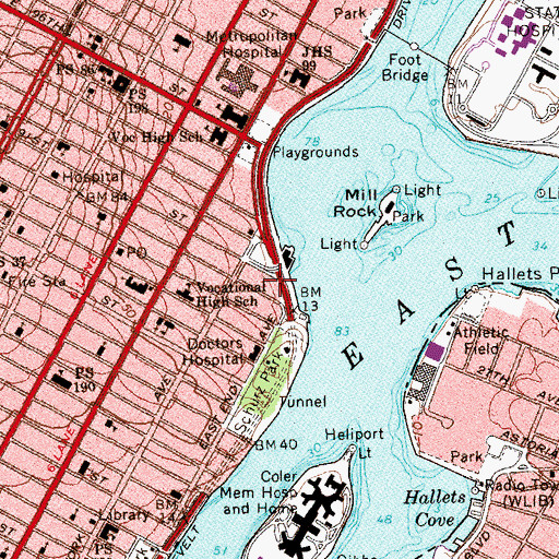 Topographic Map of Asphalt Green Sports and Arts Center, NY