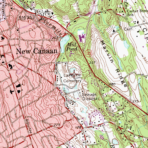 Topographic Map of Lakeview Cemetery, CT