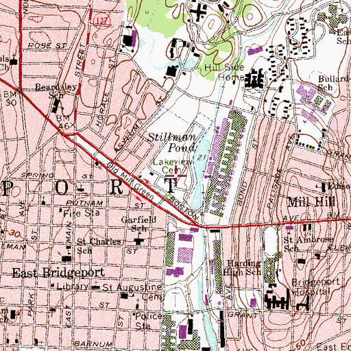 Topographic Map of Lakeview Cemetery, CT