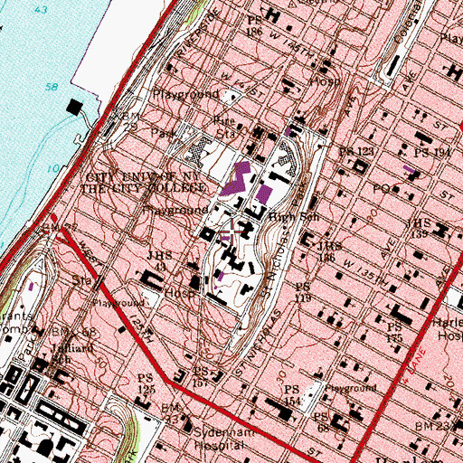 Topographic Map of Aaron Davis Hall for the Performing Arts, NY