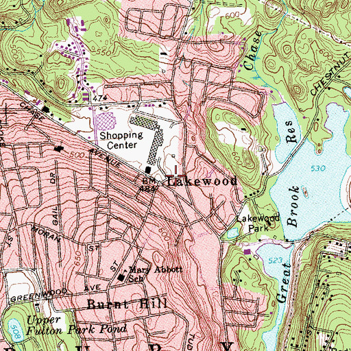 Topographic Map of Lakewood, CT