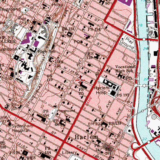 Topographic Map of Harlem Branch YMCA, NY