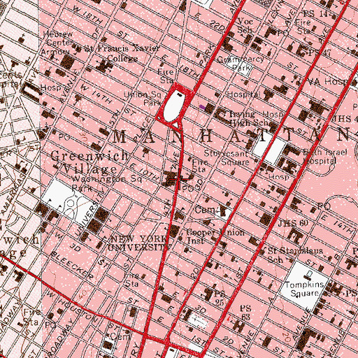 Topographic Map of Cooper Station New York Post Office, NY